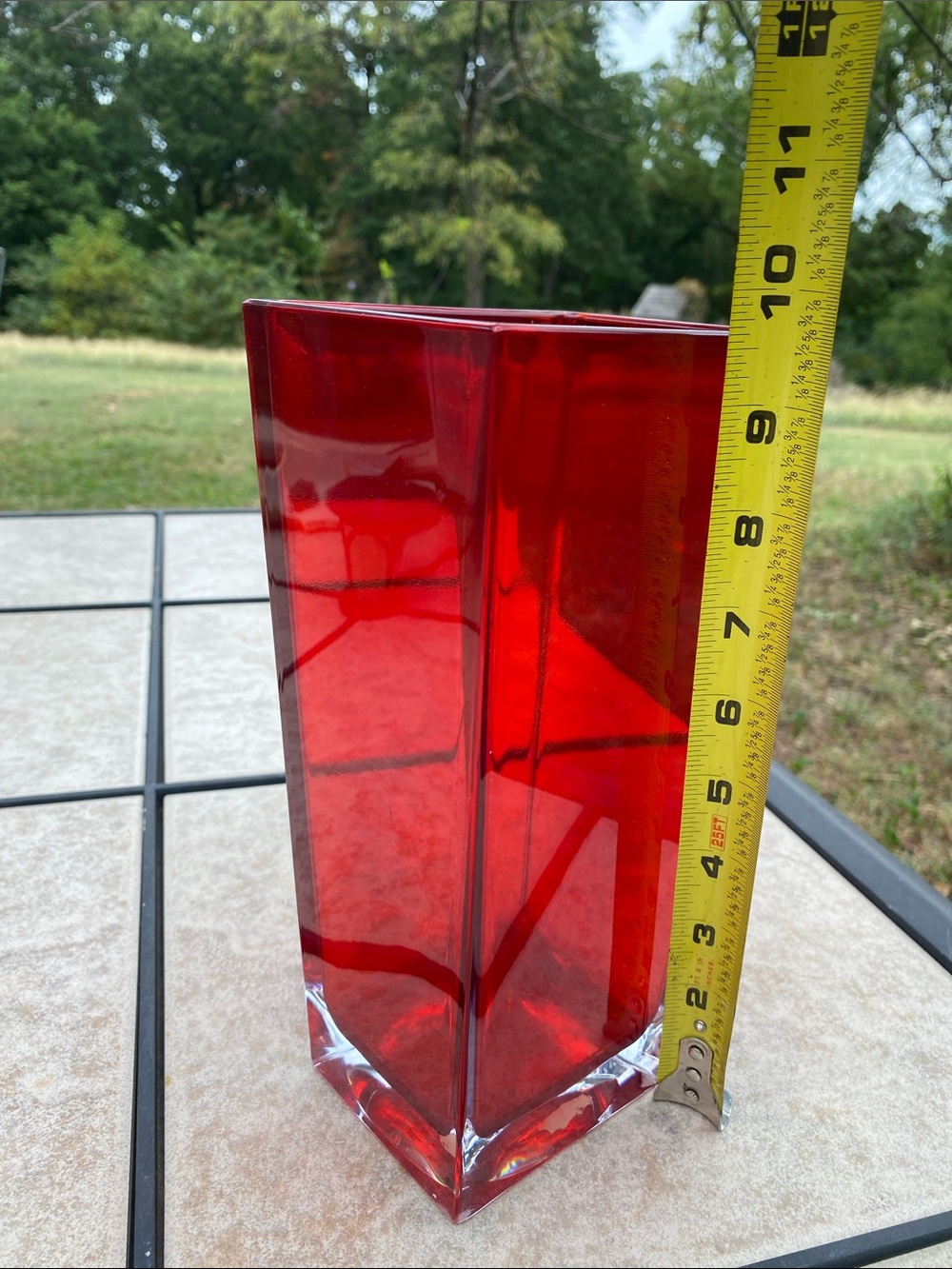 Vtg Teleflora Red Bohemian 24% Lead Crystal Square Tapered Vase 3.75x4.5x9.75 - Picture 6 of 13